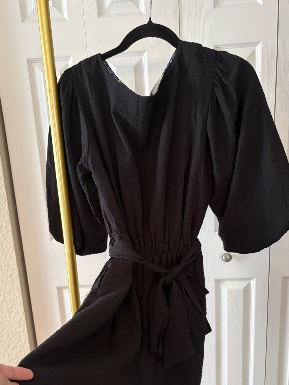Anthropologie Romper Francesca Black Textured Balloon Sleeve, minimalist